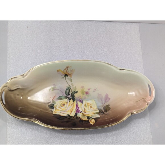 Antique J & C Louise Germany 12" × 5" Oval Rose Floral Pattern Serving Plate - Picture 1 of 3